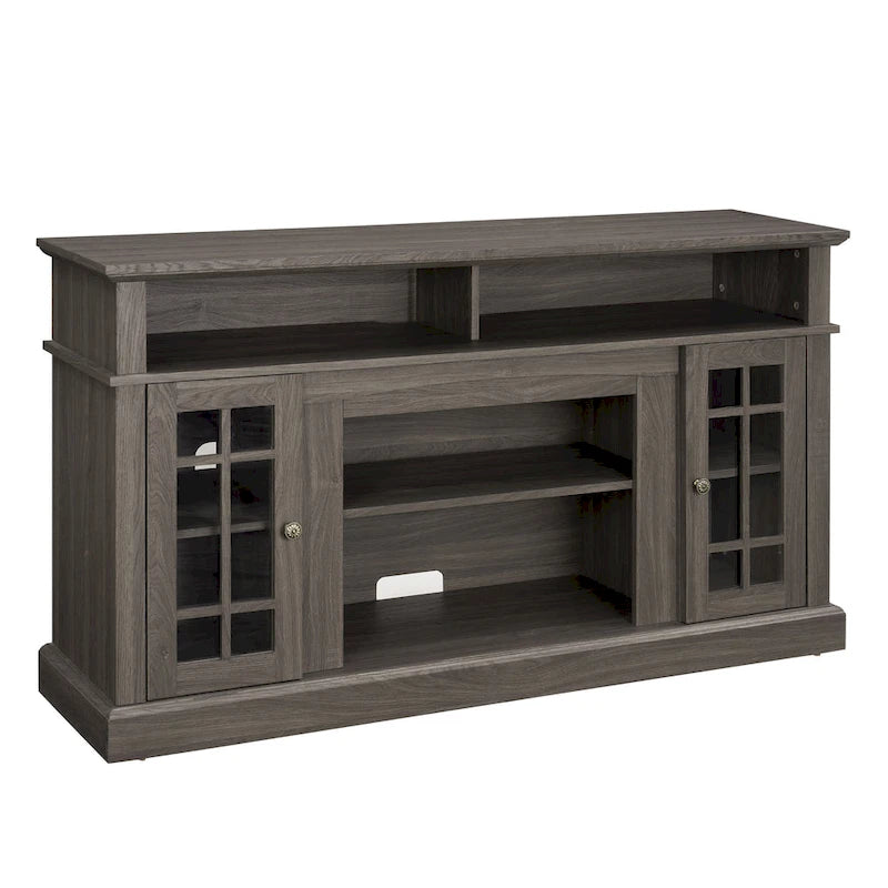 Meuble TV Classique avec Rangement Ouvert et Fermé, Espresso / Gris Lavé / Noir & Noyer Foncé, 148 cm, Compatible avec TV jusqu'à 65 pouces
