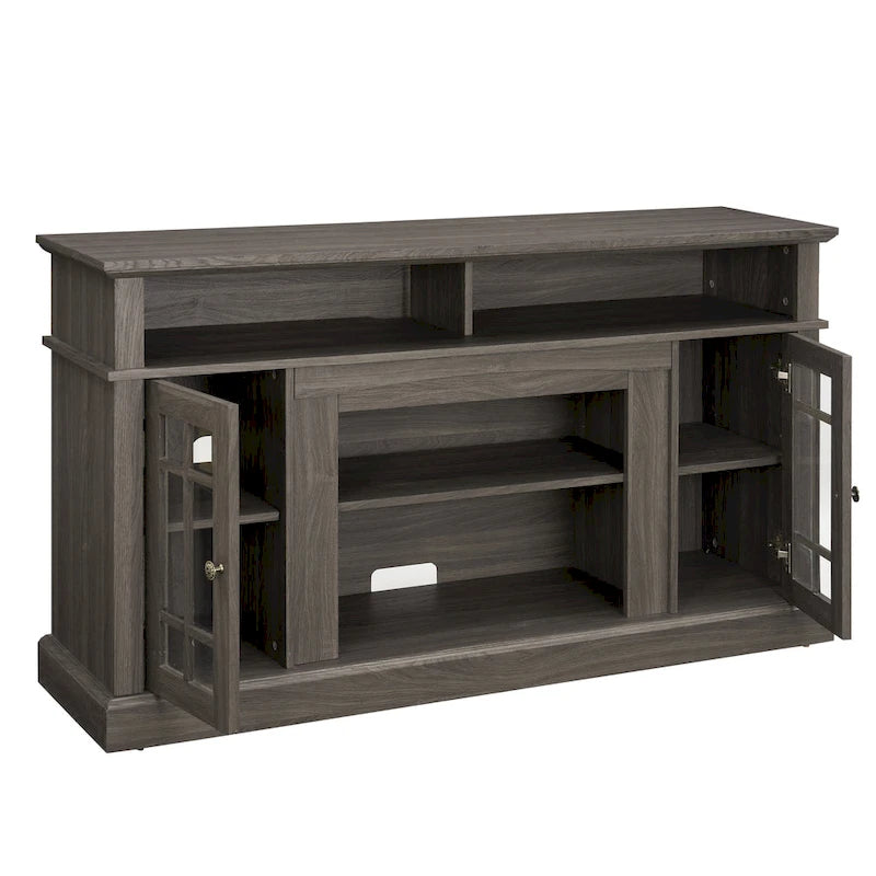 Meuble TV Classique avec Rangement Ouvert et Fermé, Espresso / Gris Lavé / Noir & Noyer Foncé, 148 cm, Compatible avec TV jusqu'à 65 pouces