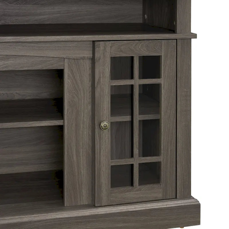 Meuble TV Classique avec Rangement Ouvert et Fermé, Espresso / Gris Lavé / Noir & Noyer Foncé, 148 cm, Compatible avec TV jusqu'à 65 pouces