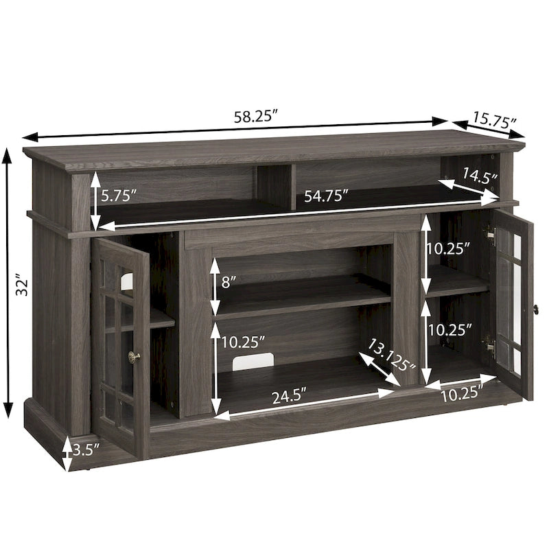 Meuble TV Classique avec Rangement Ouvert et Fermé, Espresso / Gris Lavé / Noir & Noyer Foncé, 148 cm, Compatible avec TV jusqu'à 65 pouces