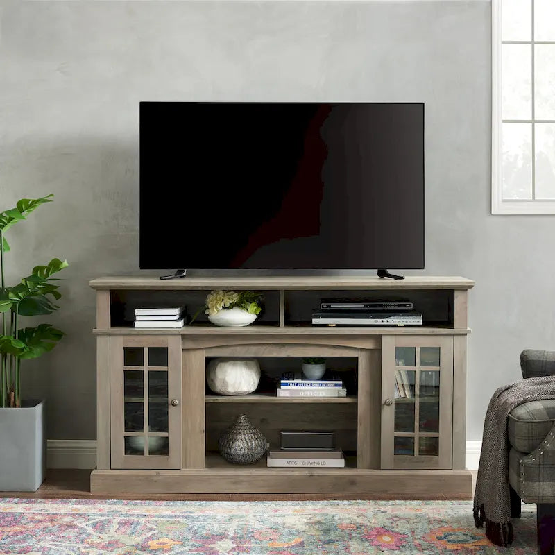 Meuble TV Classique avec Rangement Ouvert et Fermé, Espresso / Gris Lavé / Noir & Noyer Foncé, 148 cm, Compatible avec TV jusqu'à 65 pouces