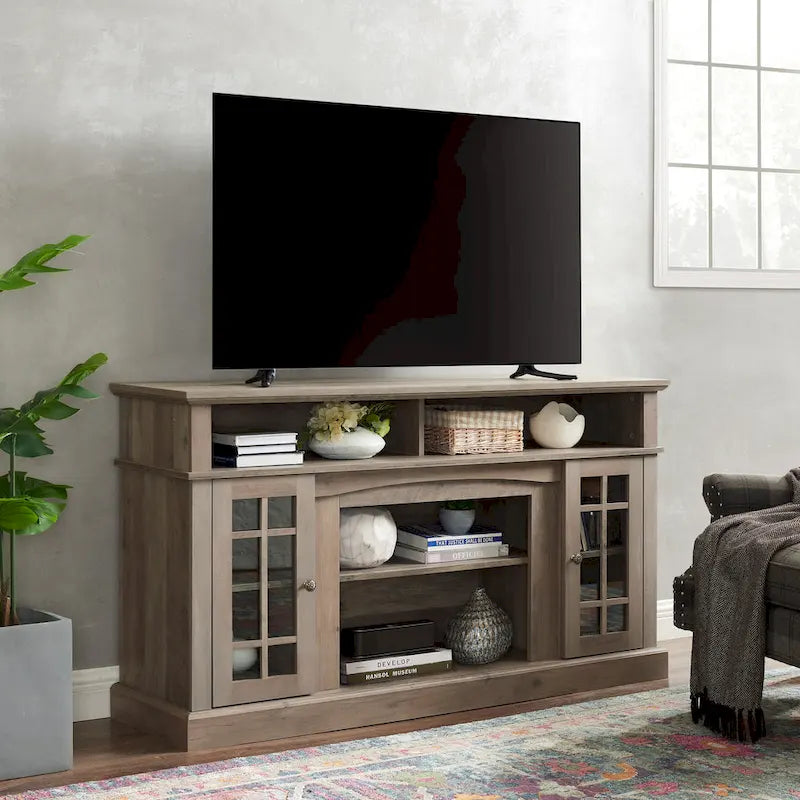 Meuble TV Classique avec Rangement Ouvert et Fermé, Espresso / Gris Lavé / Noir & Noyer Foncé, 148 cm, Compatible avec TV jusqu'à 65 pouces