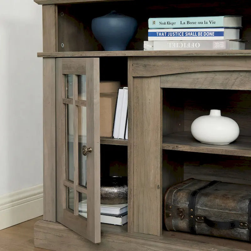 Meuble TV Classique avec Rangement Ouvert et Fermé, Espresso / Gris Lavé / Noir & Noyer Foncé, 148 cm, Compatible avec TV jusqu'à 65 pouces
