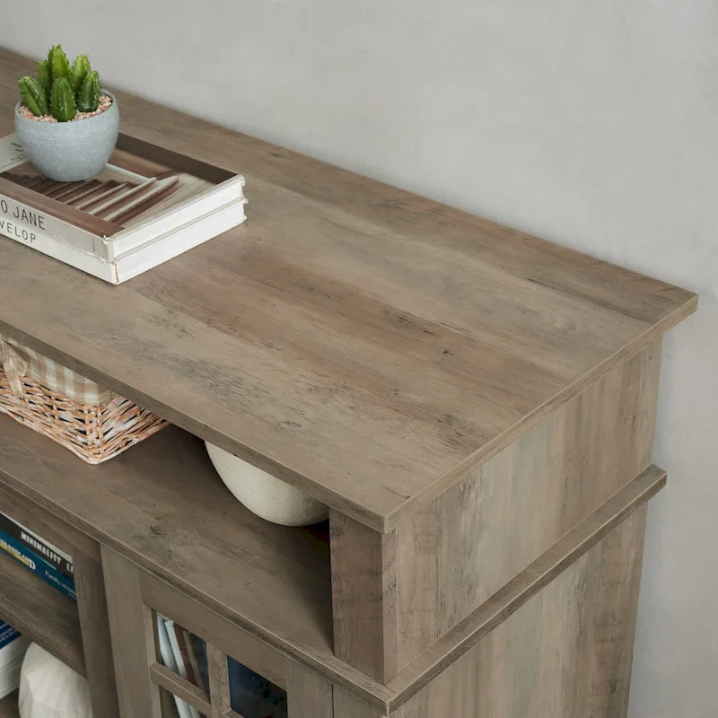 Meuble TV Classique avec Rangement Ouvert et Fermé, Espresso / Gris Lavé / Noir & Noyer Foncé, 148 cm, Compatible avec TV jusqu'à 65 pouces