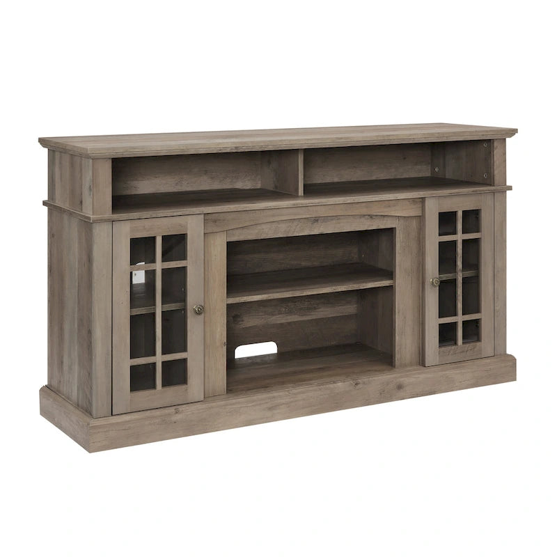 Meuble TV Classique avec Rangement Ouvert et Fermé, Espresso / Gris Lavé / Noir & Noyer Foncé, 148 cm, Compatible avec TV jusqu'à 65 pouces