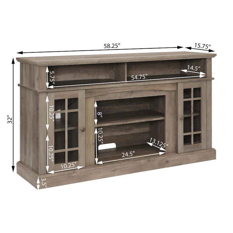 Meuble TV Classique avec Rangement Ouvert et Fermé, Espresso / Gris Lavé / Noir & Noyer Foncé, 148 cm, Compatible avec TV jusqu'à 65 pouces