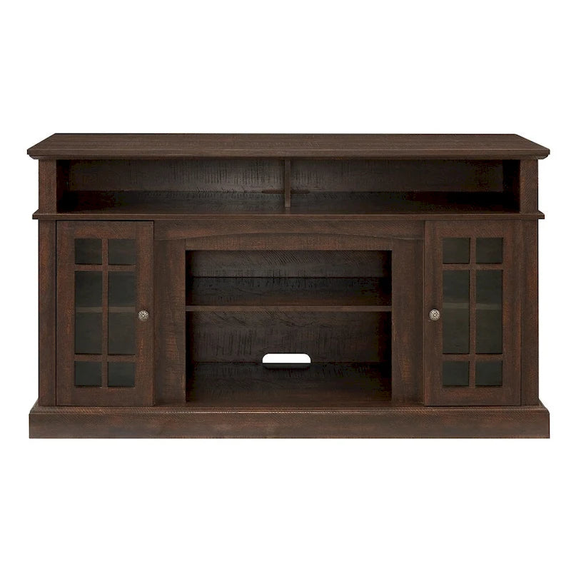 Meuble TV Classique avec Rangement Ouvert et Fermé, Espresso / Gris Lavé / Noir & Noyer Foncé, 148 cm, Compatible avec TV jusqu'à 65 pouces