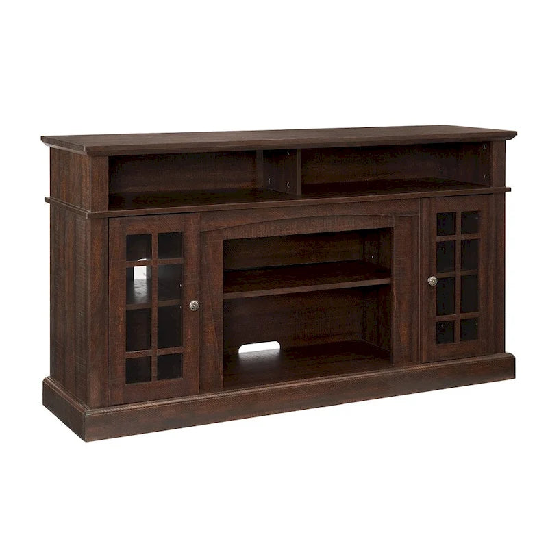 Meuble TV Classique avec Rangement Ouvert et Fermé, Espresso / Gris Lavé / Noir & Noyer Foncé, 148 cm, Compatible avec TV jusqu'à 65 pouces