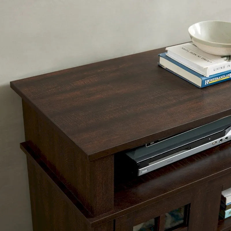 Meuble TV Classique avec Rangement Ouvert et Fermé, Espresso / Gris Lavé / Noir & Noyer Foncé, 148 cm, Compatible avec TV jusqu'à 65 pouces