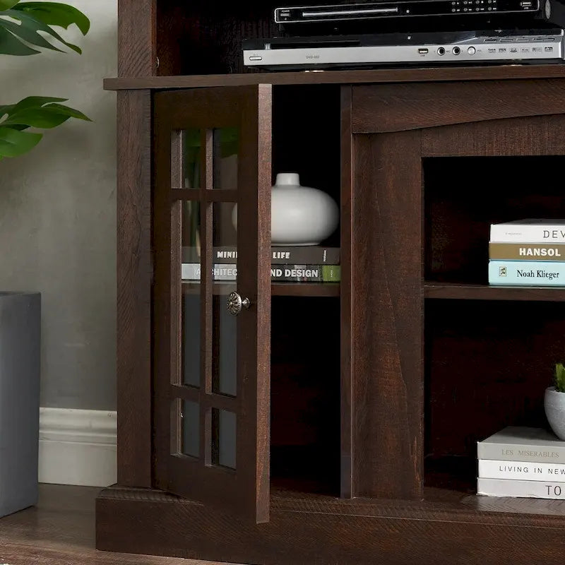 Meuble TV Classique avec Rangement Ouvert et Fermé, Espresso / Gris Lavé / Noir & Noyer Foncé, 148 cm, Compatible avec TV jusqu'à 65 pouces