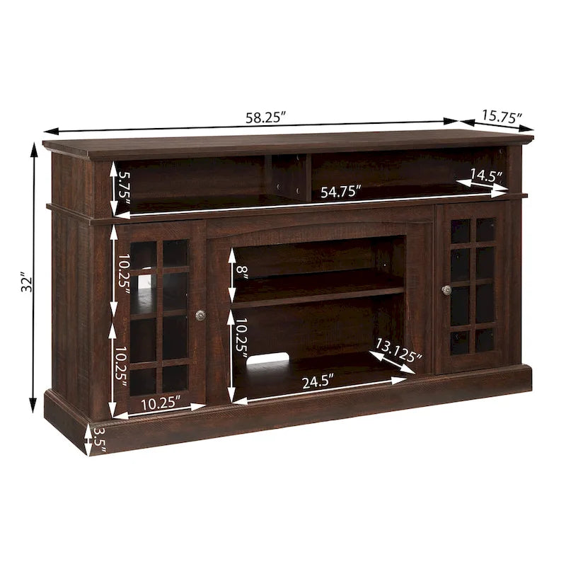 Meuble TV Classique avec Rangement Ouvert et Fermé, Espresso / Gris Lavé / Noir & Noyer Foncé, 148 cm, Compatible avec TV jusqu'à 65 pouces