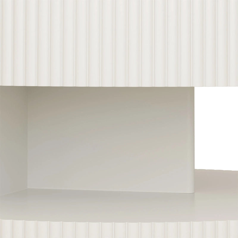 Table basse ronde moderne Blanche / Noire avec motif rayé en relief et rangement ouvert à 2 niveaux, 80 cm