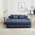 Canapé-lit 2 places en chenille bleu marine / jaune moutarde / blanc / vert émeraude / gris avec 5 coussins de dossier, 2 personnes