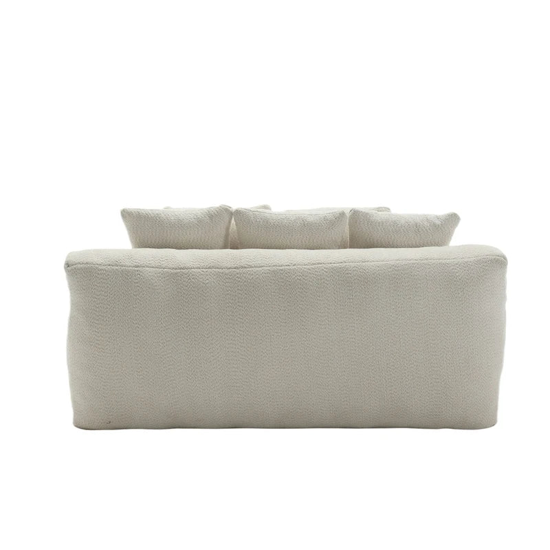 Canapé-lit 2 places en chenille bleu marine / jaune moutarde / blanc / vert émeraude / gris avec 5 coussins de dossier, 2 personnes
