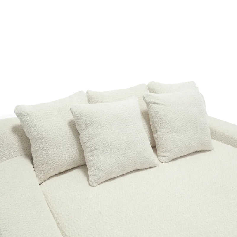 Canapé-lit 2 places en chenille bleu marine / jaune moutarde / blanc / vert émeraude / gris avec 5 coussins de dossier, 2 personnes