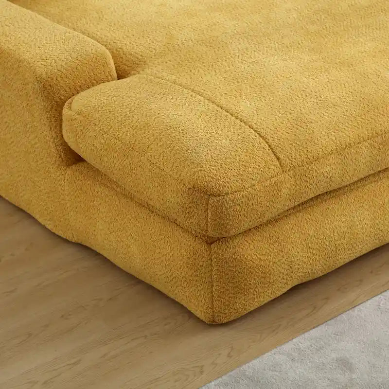 Canapé-lit 2 places en chenille bleu marine / jaune moutarde / blanc / vert émeraude / gris avec 5 coussins de dossier, 2 personnes