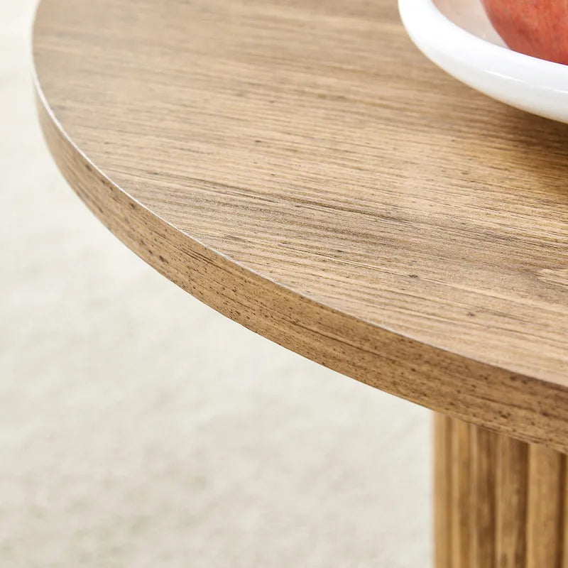 Table basse ronde en noyer avec pieds cylindriques sculptés et rangement dissimulé, style moderne, 1 personne