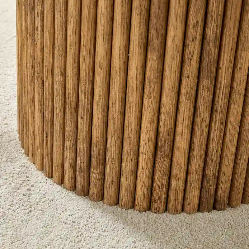 Table basse ronde en noyer avec pieds cylindriques sculptés et rangement dissimulé, style moderne, 1 personne