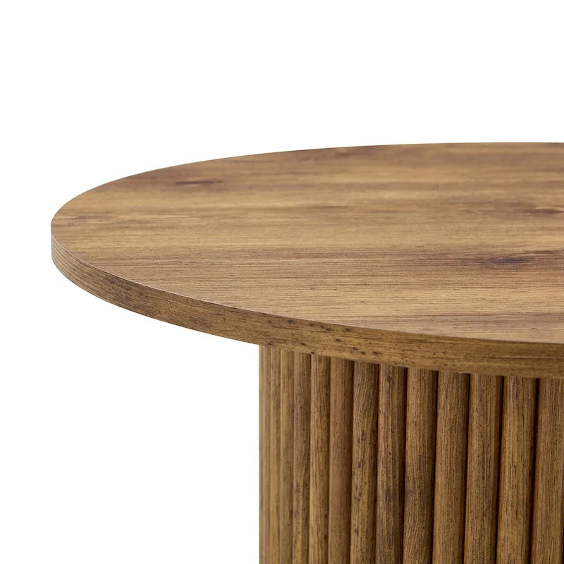 Table basse ronde en noyer avec pieds cylindriques sculptés et rangement dissimulé, style moderne, 1 personne
