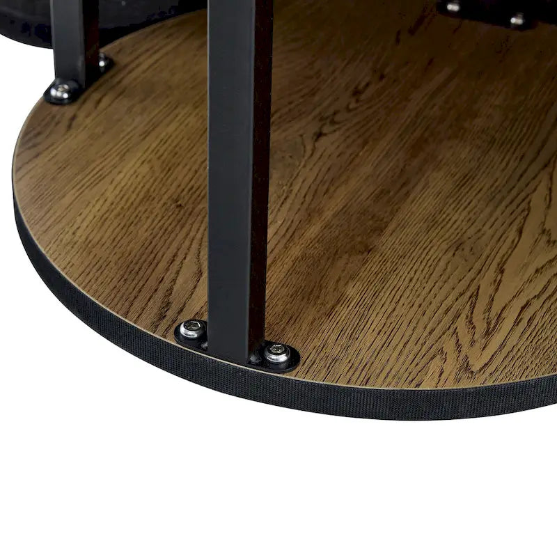 Table basse ronde en noyer avec pieds cylindriques sculptés et rangement dissimulé, style moderne, 1 personne