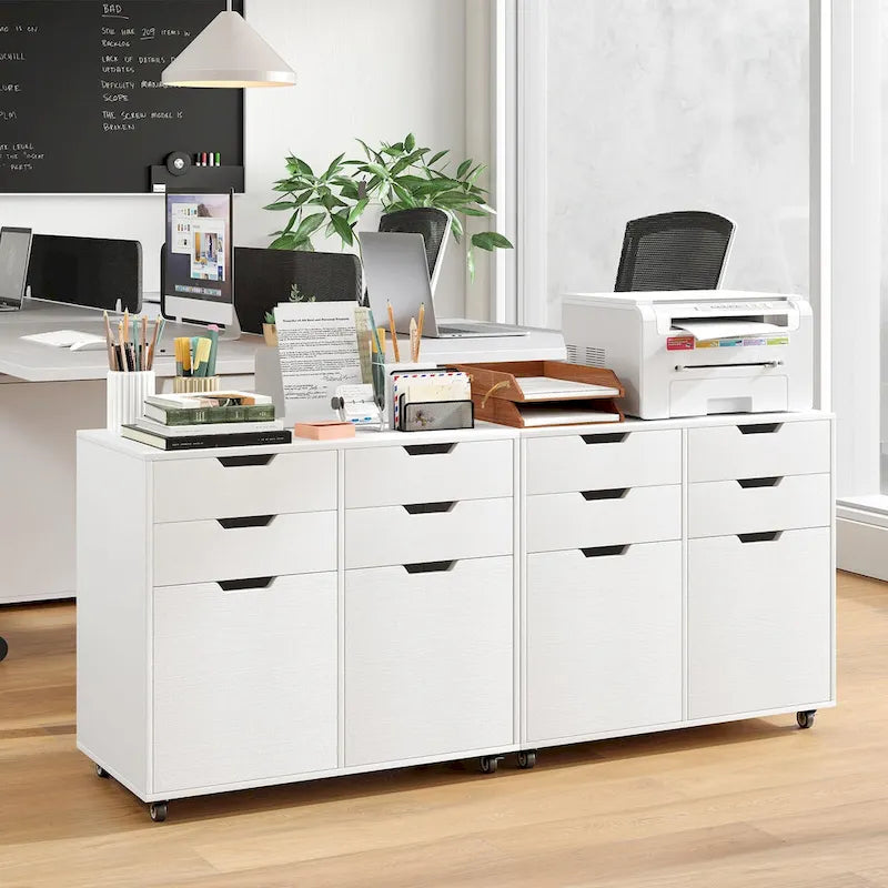 Meuble de rangement à 4 tiroirs avec roulettes et support d'imprimante – Blanc