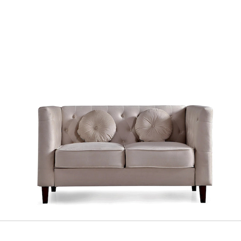 Causeuse Chesterfield en velours avec pieds en bois, 2 places
