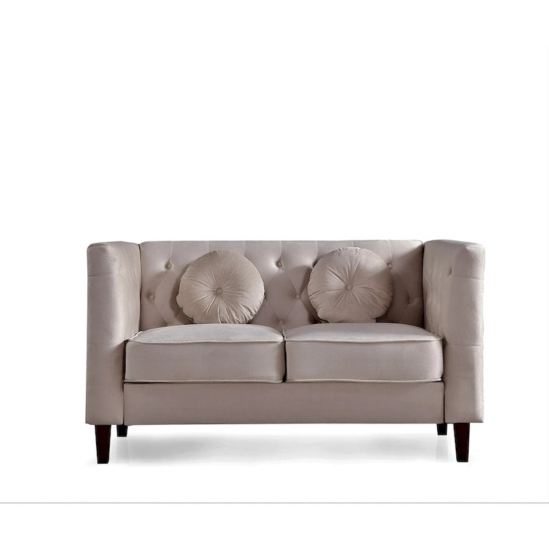 Causeuse Chesterfield en velours avec pieds en bois, 2 places