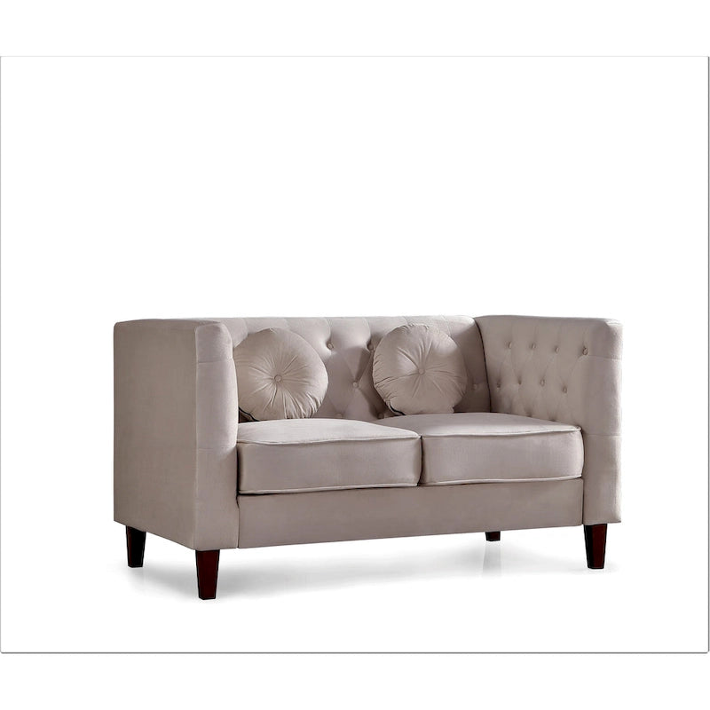 Causeuse Chesterfield en velours avec pieds en bois, 2 places
