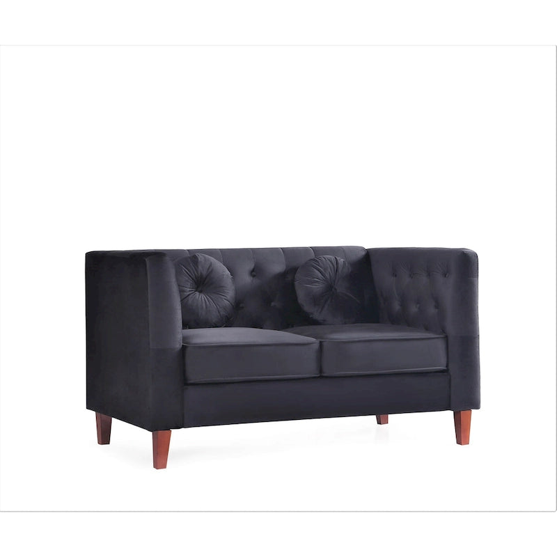 Causeuse Chesterfield en velours avec pieds en bois, 2 places