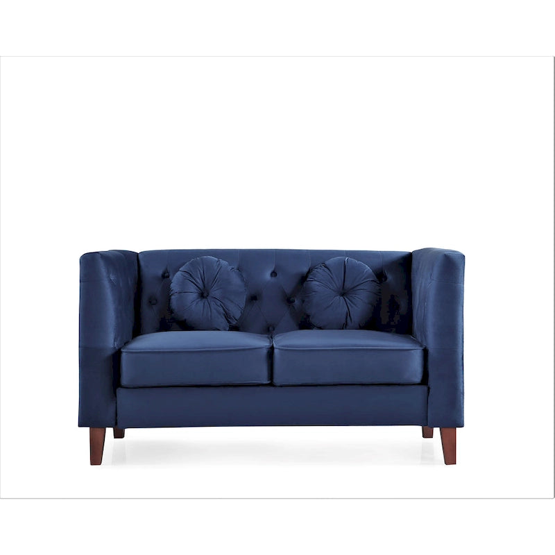 Causeuse Chesterfield en velours avec pieds en bois, 2 places