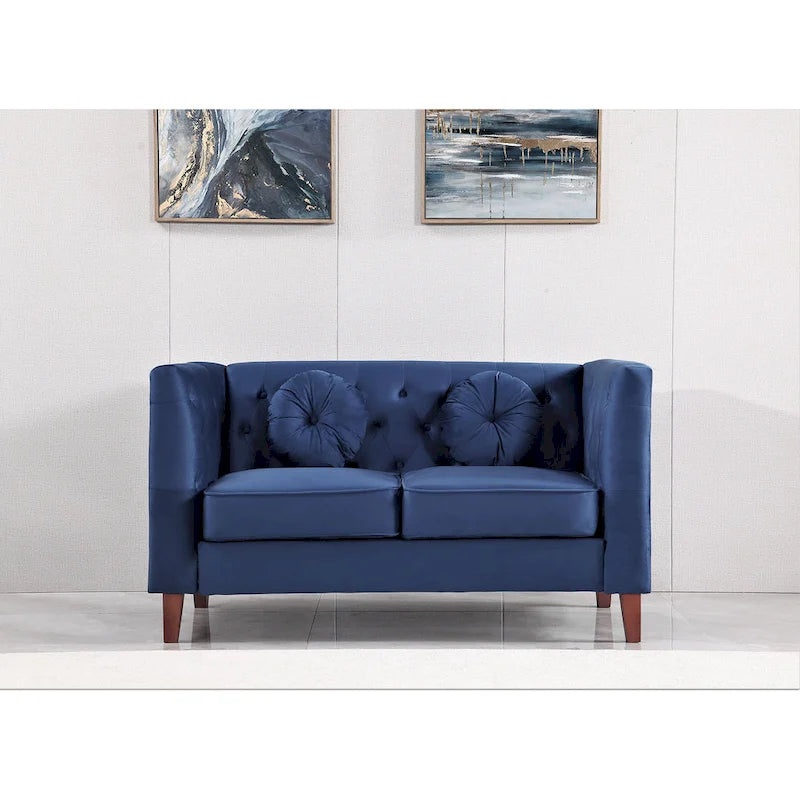 Causeuse Chesterfield en velours avec pieds en bois, 2 places
