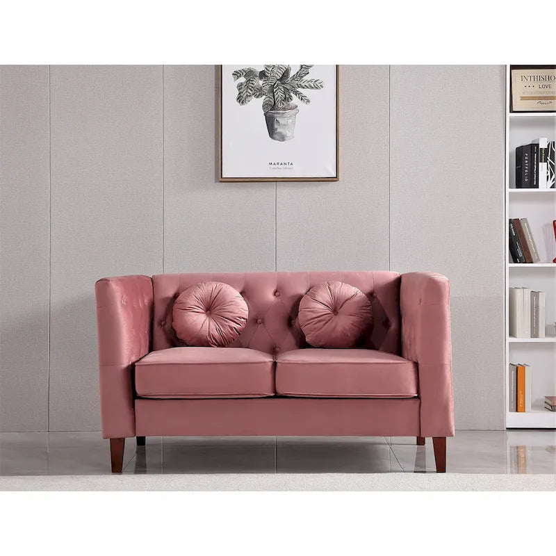 Causeuse Chesterfield en velours avec pieds en bois, 2 places
