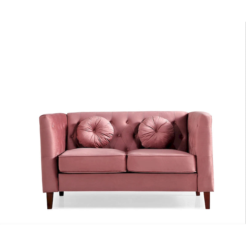 Causeuse Chesterfield en velours avec pieds en bois, 2 places
