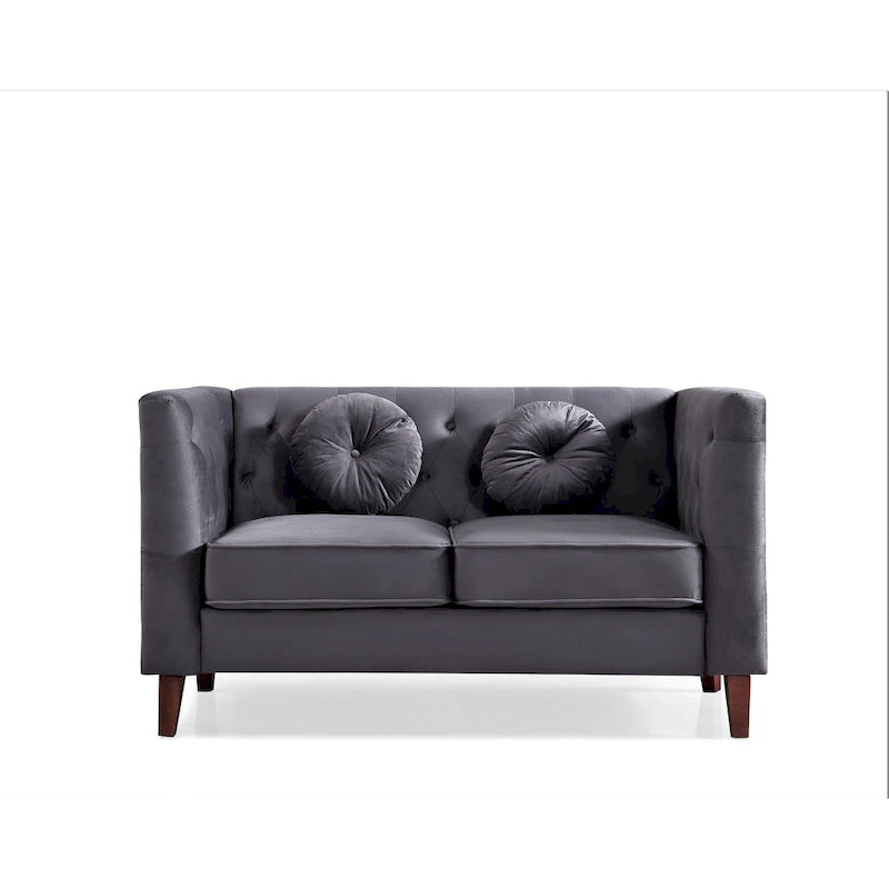 Causeuse Chesterfield en velours avec pieds en bois, 2 places
