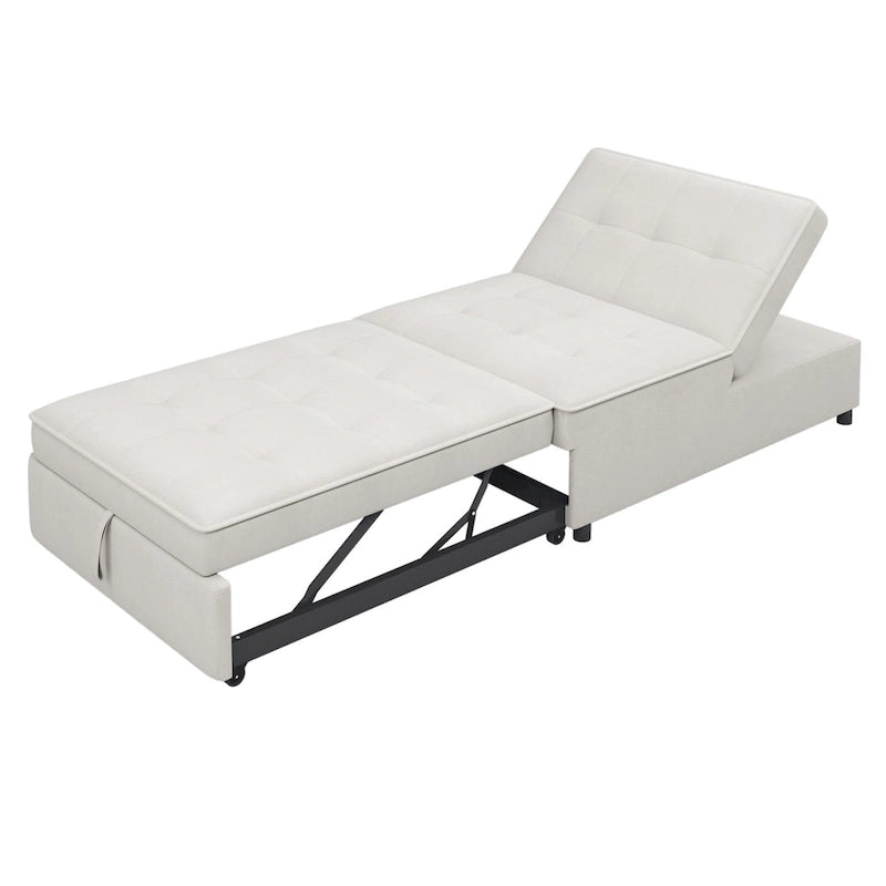 Canapé-lit convertible 4-en-1 en lin bleu foncé / blanc / sarcelle avec dossier réglable sur 5 niveaux et poche latérale USB, 3 places