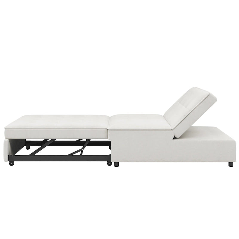 Canapé-lit convertible 4-en-1 en lin bleu foncé / blanc / sarcelle avec dossier réglable sur 5 niveaux et poche latérale USB, 3 places