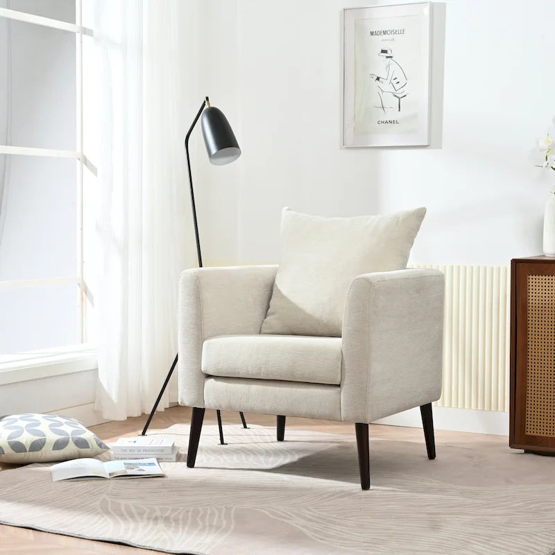 Fauteuil d'appoint en polaire tonneau beige / sarcelle / vert / blanc / vert olive avec pieds en bois, 1 personne