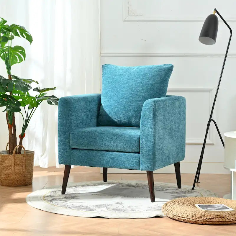 Fauteuil d'appoint en polaire tonneau beige / sarcelle / vert / blanc / vert olive avec pieds en bois, 1 personne