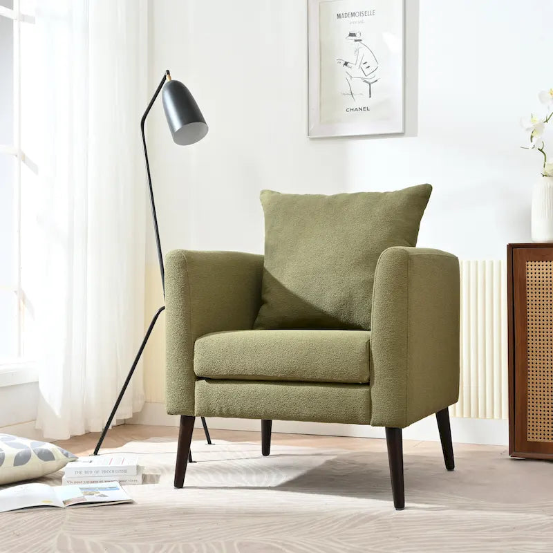 Fauteuil d'appoint en polaire tonneau beige / sarcelle / vert / blanc / vert olive avec pieds en bois, 1 personne