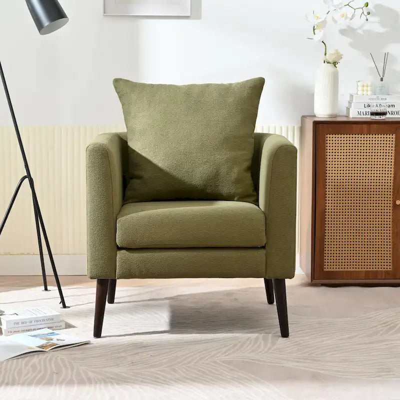 Fauteuil d'appoint en polaire tonneau beige / sarcelle / vert / blanc / vert olive avec pieds en bois, 1 personne