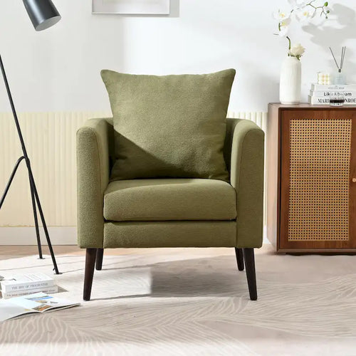 Fauteuil d'appoint en polaire tonneau beige / sarcelle / vert / blanc / vert olive avec pieds en bois, 1 personne