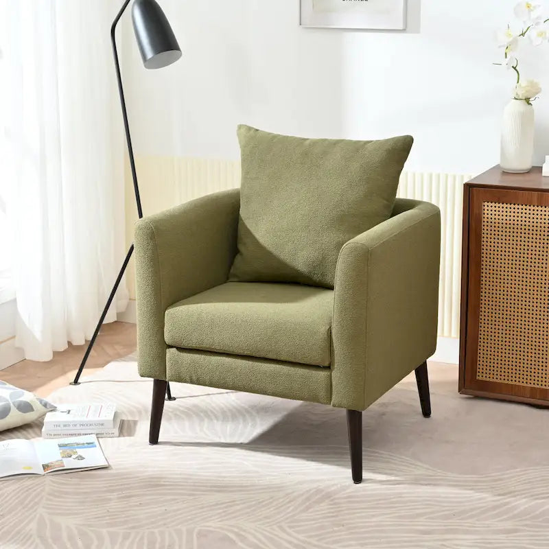 Fauteuil d'appoint en polaire tonneau beige / sarcelle / vert / blanc / vert olive avec pieds en bois, 1 personne