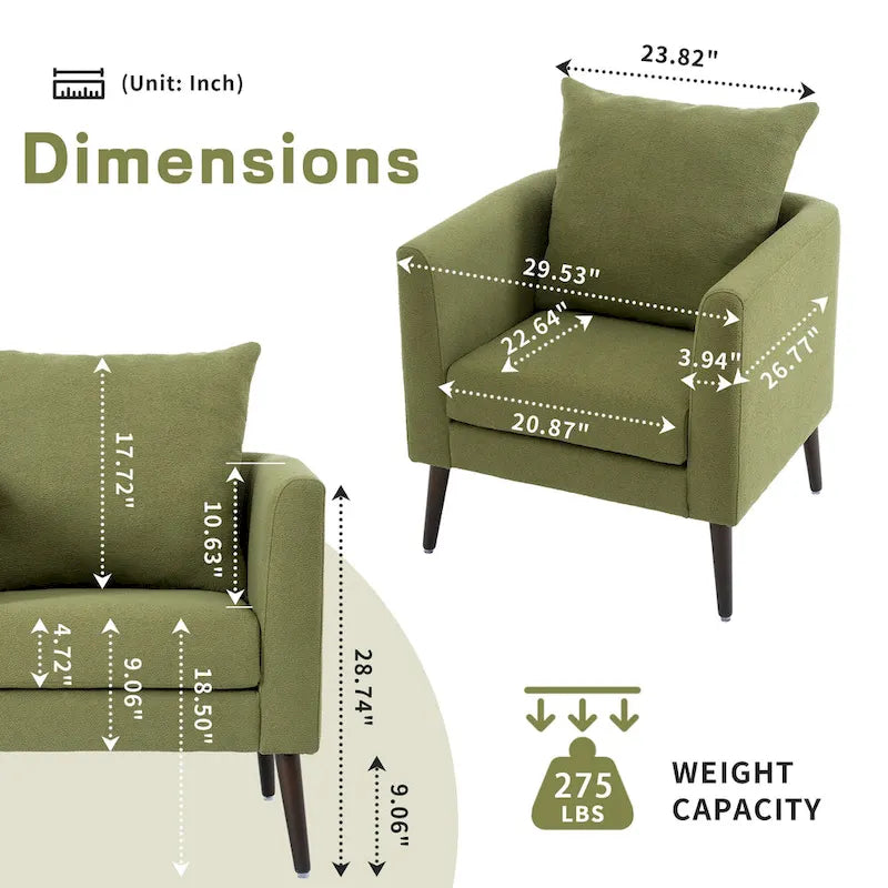 Fauteuil d'appoint en polaire tonneau beige / sarcelle / vert / blanc / vert olive avec pieds en bois, 1 personne