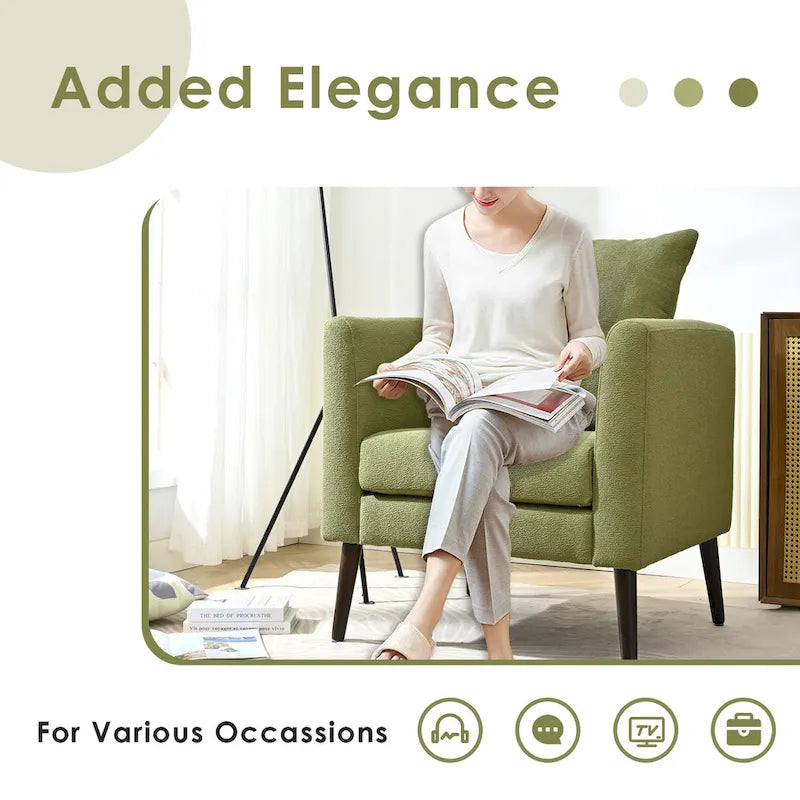 Fauteuil d'appoint en polaire tonneau beige / sarcelle / vert / blanc / vert olive avec pieds en bois, 1 personne