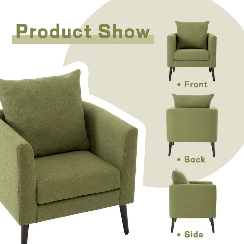 Fauteuil d'appoint en polaire tonneau beige / sarcelle / vert / blanc / vert olive avec pieds en bois, 1 personne