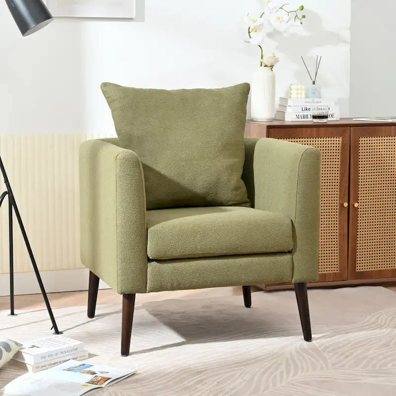 Fauteuil d'appoint en polaire tonneau beige / sarcelle / vert / blanc / vert olive avec pieds en bois, 1 personne