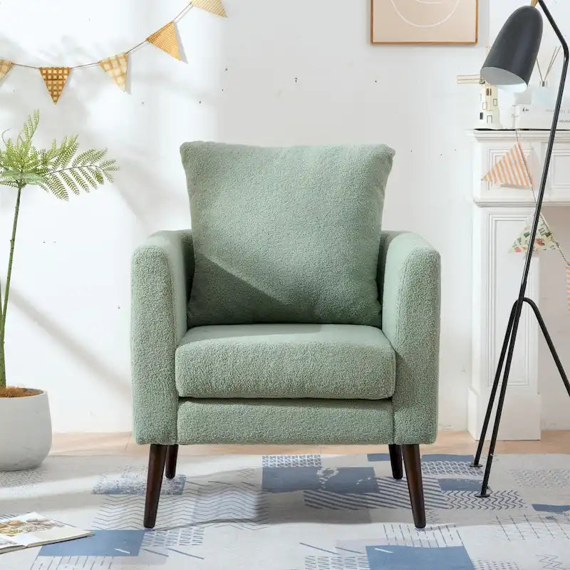Fauteuil d'appoint en polaire tonneau beige / sarcelle / vert / blanc / vert olive avec pieds en bois, 1 personne