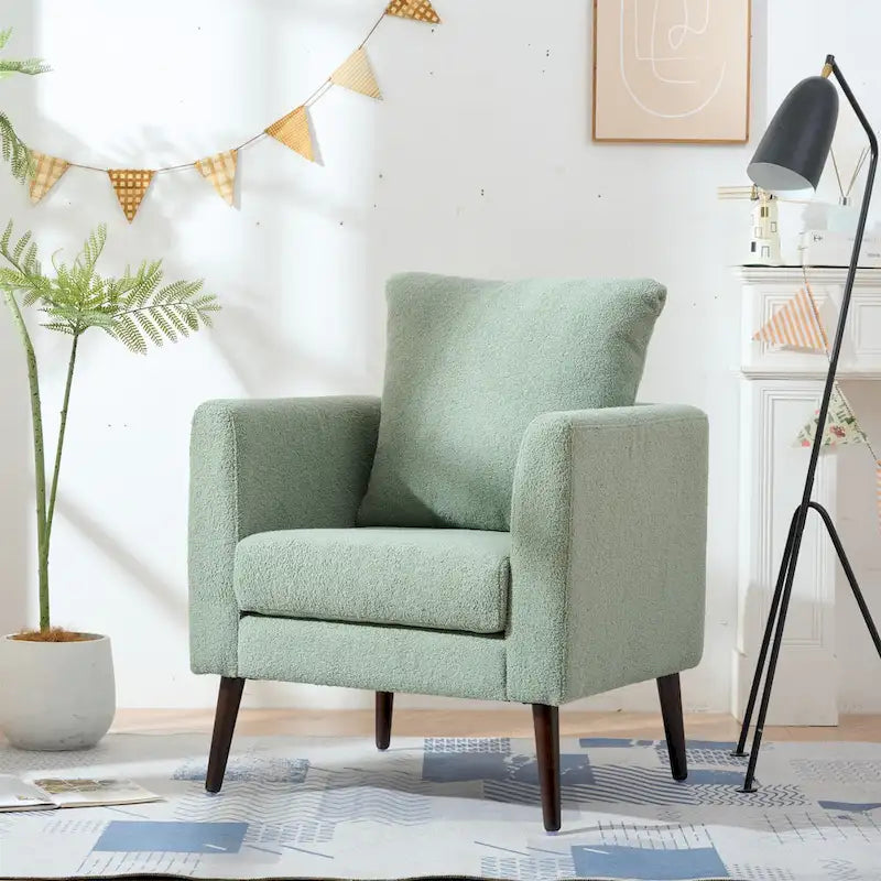 Fauteuil d'appoint en polaire tonneau beige / sarcelle / vert / blanc / vert olive avec pieds en bois, 1 personne