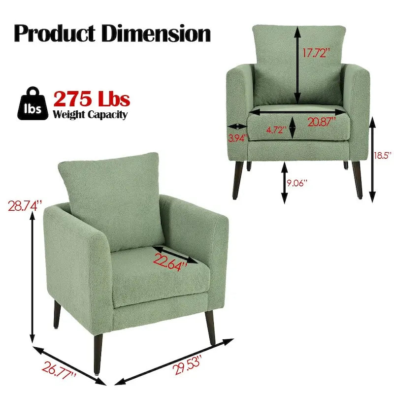 Fauteuil d'appoint en polaire tonneau beige / sarcelle / vert / blanc / vert olive avec pieds en bois, 1 personne