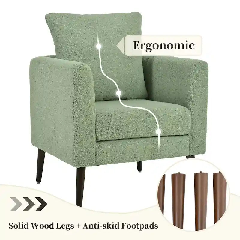 Fauteuil d'appoint en polaire tonneau beige / sarcelle / vert / blanc / vert olive avec pieds en bois, 1 personne